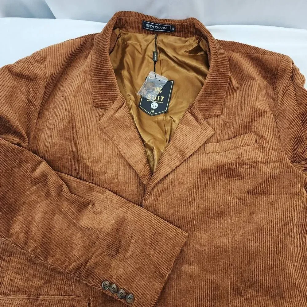 WEEN CHARM Size XL Men's Slim Fit Corduroy Sport Coat,Vintage Work Jackets with